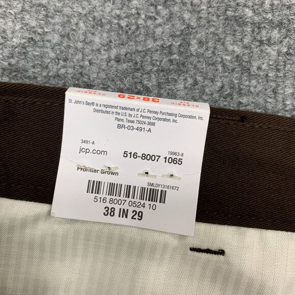 St Johns Bay Pleated Pant Mens 38 Brown Cotton Blend Classic Fit Easy Care Chino - Picture 6 of 13